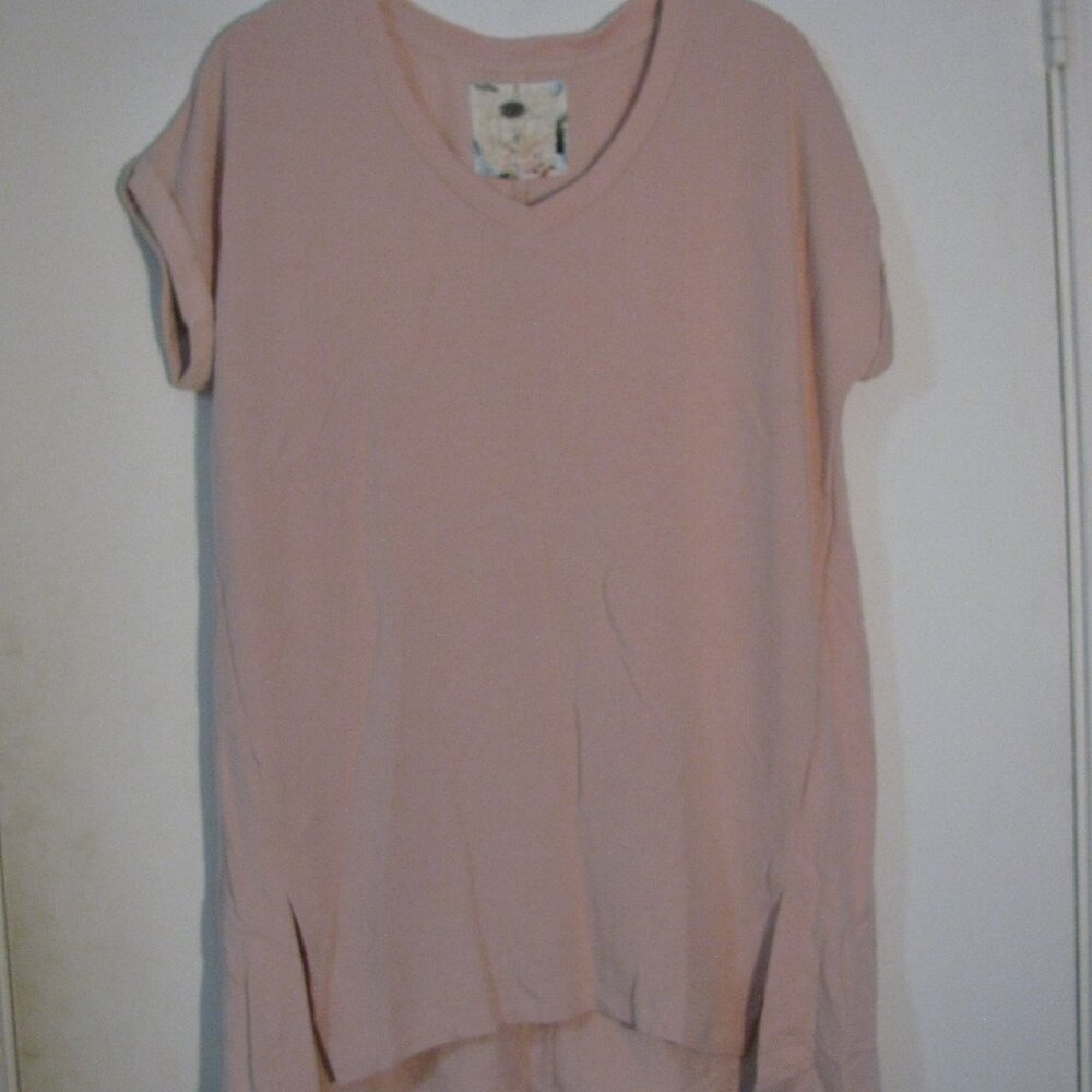 * Cupio Pastel Pink Blouse Medium Split High Low Hem Thick Soft Fabric